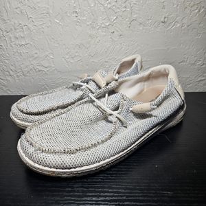 Hey Dude Womens Wendy Loafer Shoes Elastic Lace Low Top Sox Stone White Size 5